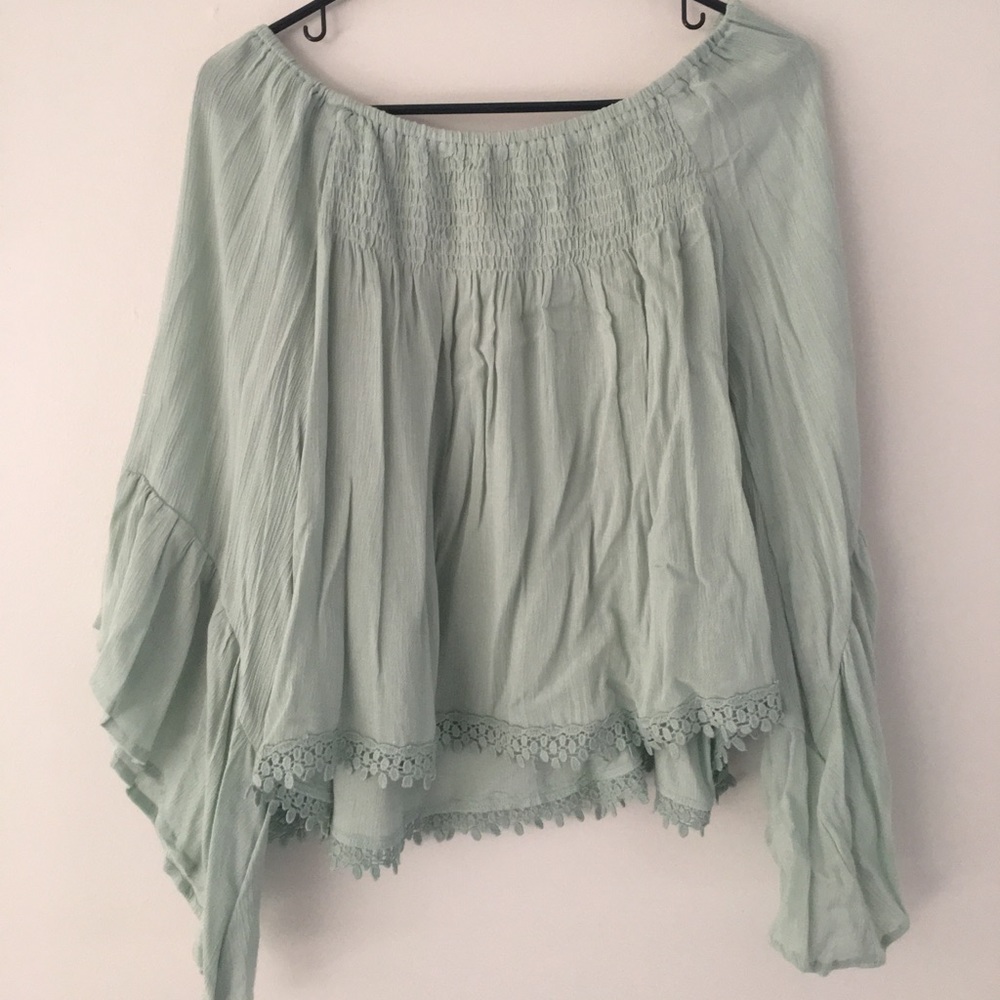 Off the Shoulder Mint Green Long Sleeve